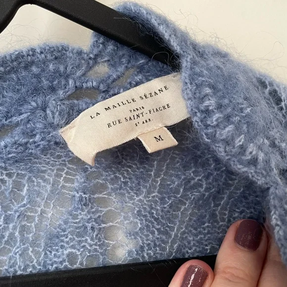 Sezane Blue Lace Knit Women's Sweater - Picture 3 of 4